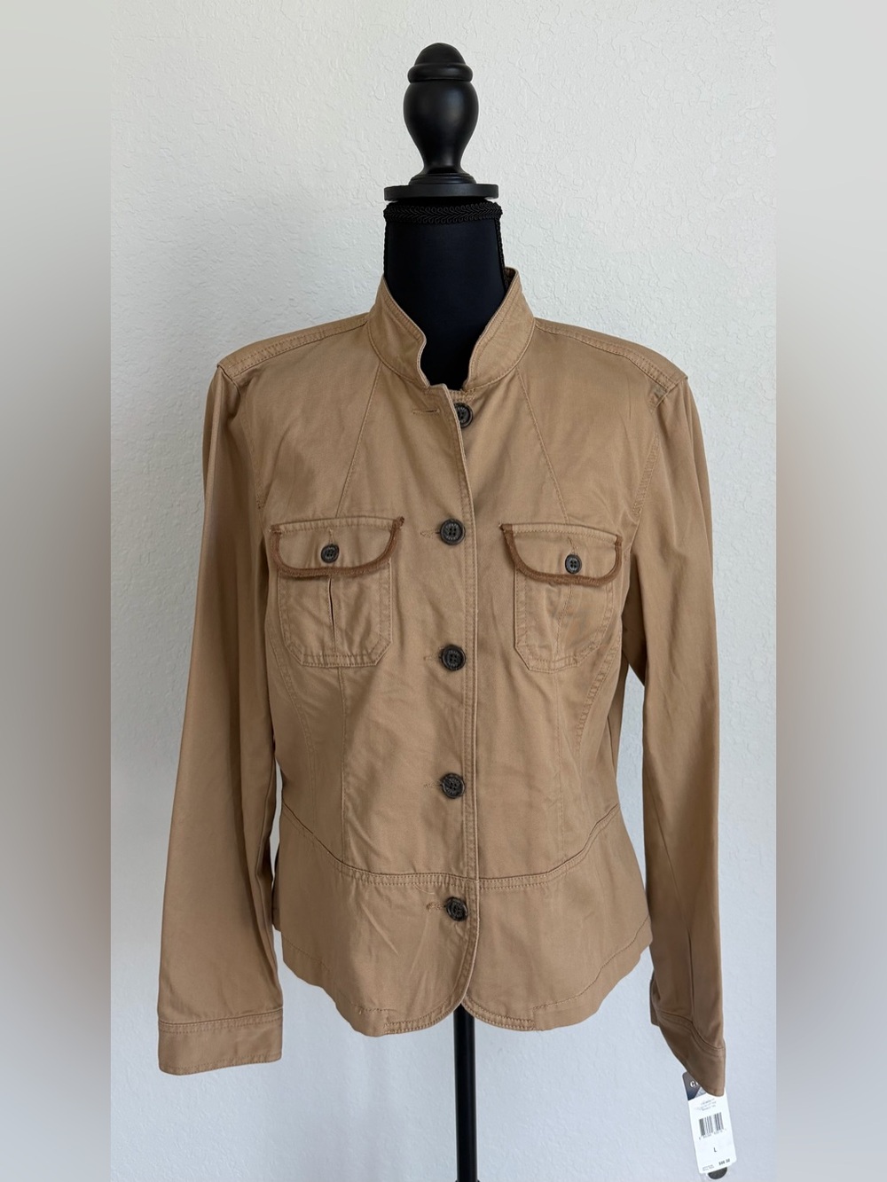 NWT Chaps Denim Cottage Bamboo Tan Women's Buttoned Jacket, Large